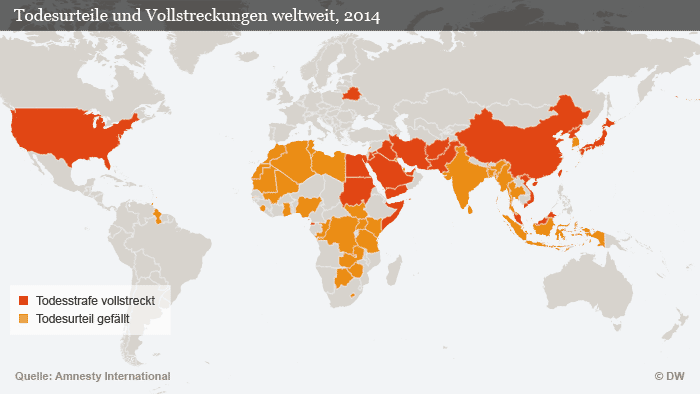 Karte Todesurteile und Vollstreckungen 2014